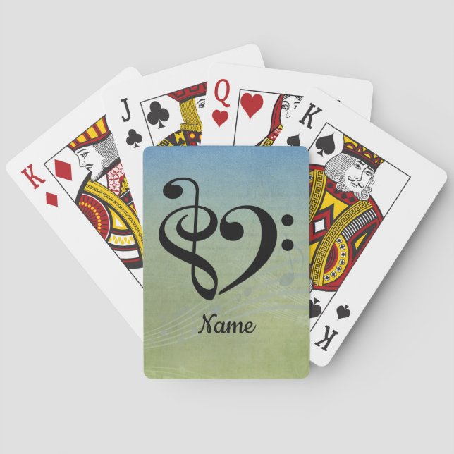Treble Clef Bass Clef Heart Sheet Music Customized Poker Cards (Back)