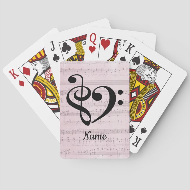 Treble Clef Bass Clef Heart Sheet Music Customized Poker Cards (Back)
