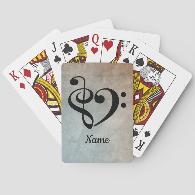 Treble Clef Bass Clef Heart Sheet Music Customized Poker Cards (Back)