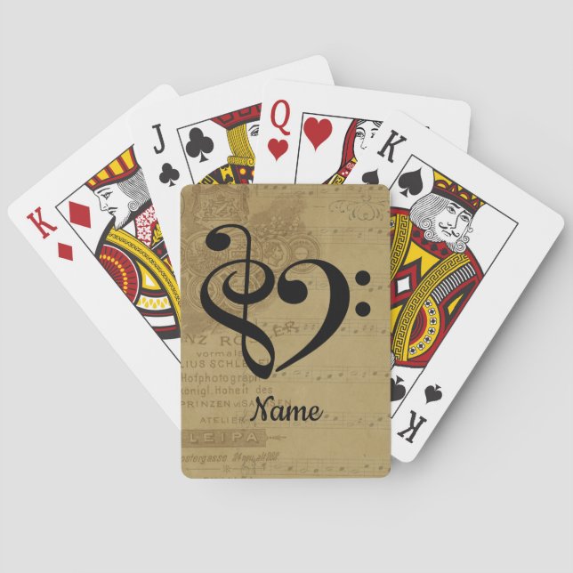 Treble Clef Bass Clef Heart Sheet Music Customized Poker Cards (Back)