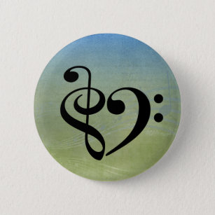 Treble Clef Bass Clef Heart Vintage Sheet Music Button