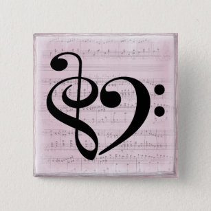 Treble Clef Bass Clef Heart Vintage Sheet Music Button