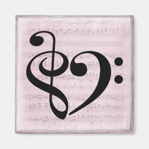 Treble Clef Bass Clef Heart Vintage Sheet Music 2-inch Square Magnet
