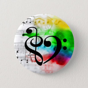 Treble Clef Bass Clef Heart Watercolor Sheet Music Button