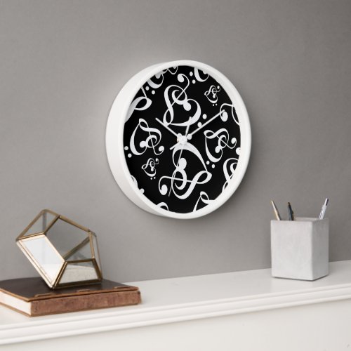 Treble Clef Bass Clef Hearts Music Pattern Clock