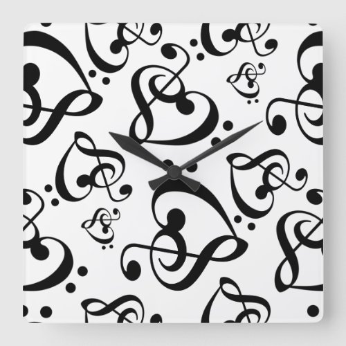 Treble Clef Bass Clef Hearts Music Pattern Clock