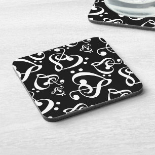 Treble Clef Bass Clef Hearts Music Pattern Coaster