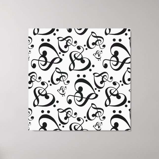 Treble Clef Bass Clef Hearts Music Wall Art Canvas (Front)