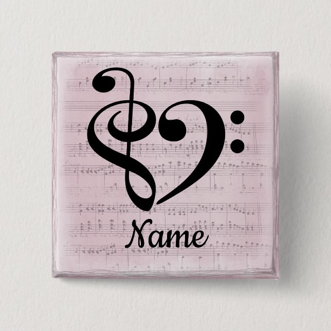 Treble Clef Bass Clef Music Heart Customized Button (Front)