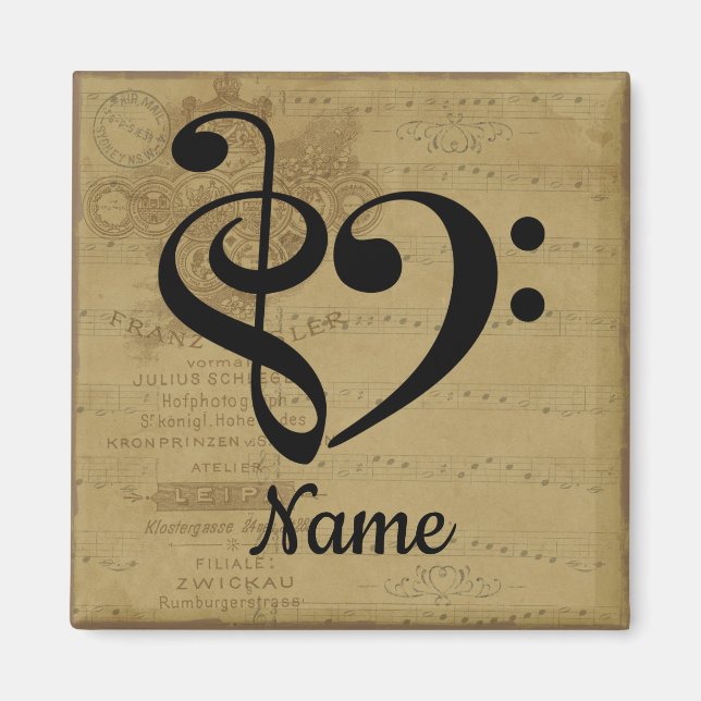 Treble Clef Bass Clef Music Heart Customized Magnet (Front)