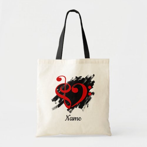 Red Treble Clef Bass Clef Music Heart Customized Tote Bag