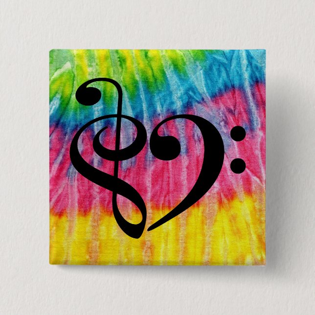 Treble Clef Bass Clef Music Heart Rainbow Tie-Dye Button (Front)