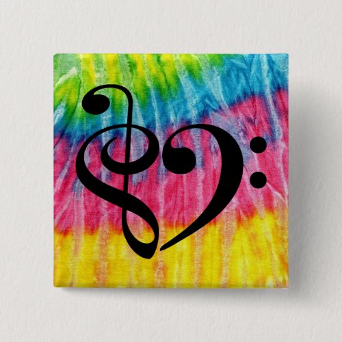 Treble Clef Bass Clef Music Heart Rainbow Tie_Dye Button