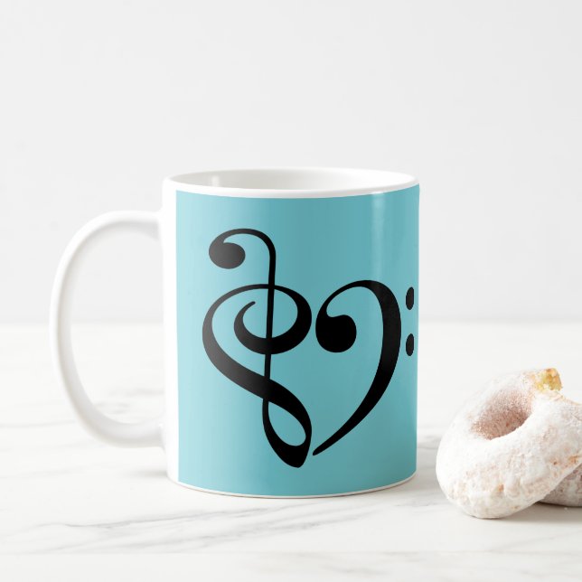 Treble Clef Bass Clef Music Notes Musical Heart Coffee Mug (With Donut)