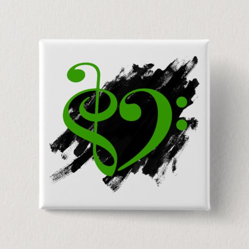 Treble and Bass Clef Musical Heart on Grunge Bassist Square Button