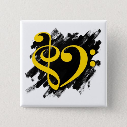 Yellow Treble Clef Bass Clef Musical Heart Grunge Bassist Square Button