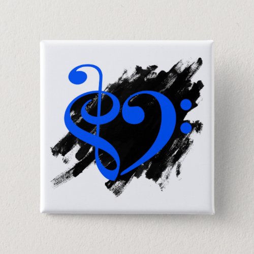 Royal Blue Treble Clef Bass Clef Musical Heart Grunge Bassist Square Button
