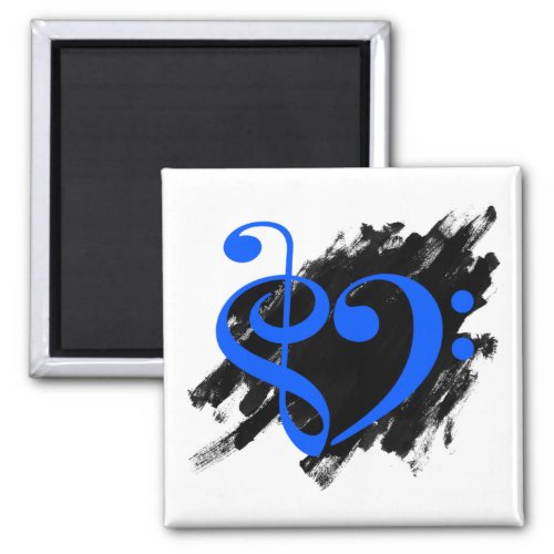 Royal Blue Treble Clef Bass Clef Musical Heart Grunge Bassist Square Magnet