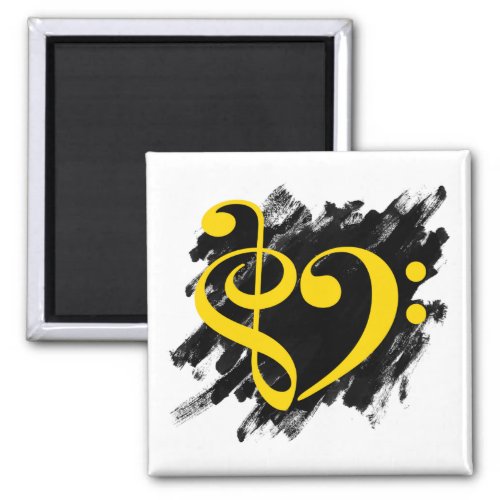 Yellow Treble Clef Bass Clef Musical Heart Grunge Bassist Square Magnet