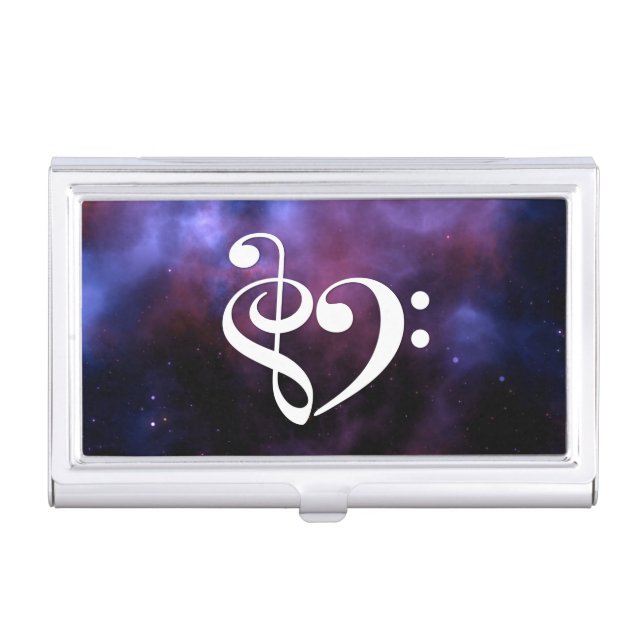 Treble Clef Bass Clef Musical Heart Purple Nebula Business Card Case (Front)