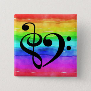 Treble Clef Bass Clef Musical Heart Rainbow Stripe Button
