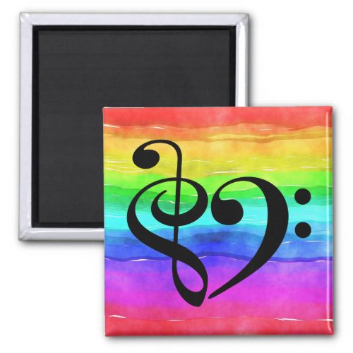 Treble Clef Bass Clef Musical Heart Rainbow Stripe 2-inch Square Magnet