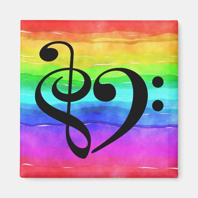 Treble Clef Bass Clef Musical Heart Rainbow Stripe Magnet (Front)