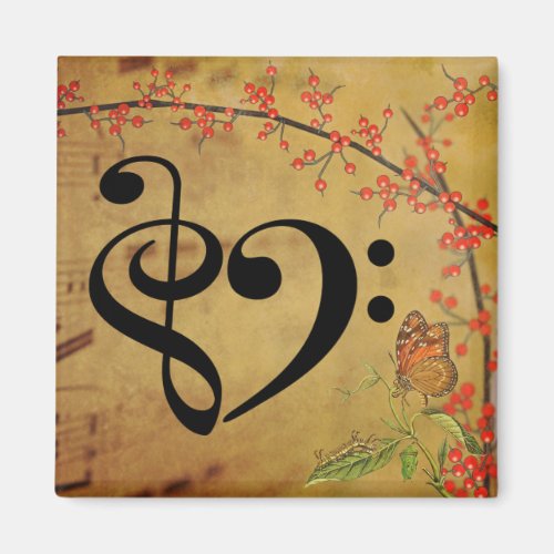 Treble Clef Bass Clef Musical Heart Sheet Music 2-inch Square Magnet