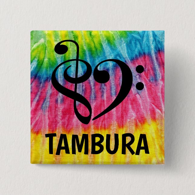 Treble Clef Bass Clef Musical Heart Tambura Button (Front)