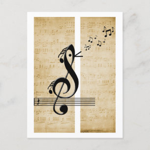 Treble Clef Bird Music Notes Vintage Sheet Music