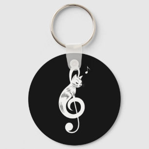 Treble Clef Black Cat Music Kitten Notes Musician Keychain