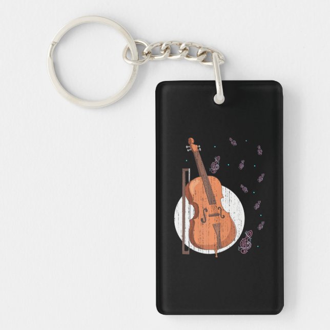 Treble Clef Cellist Musical Instrument Cello Keychain (Front)