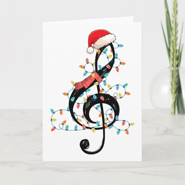 Treble Clef Christmas Lights Music Christmas Lover Card (Front)