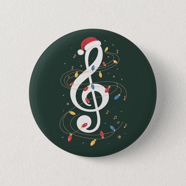 Treble Clef Christmas Lights Music Lover Musician Button (Front)