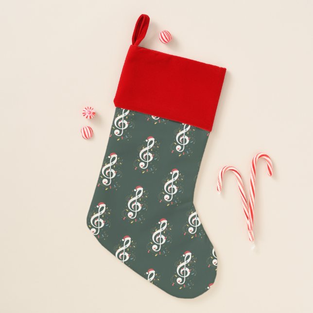 Treble Clef Christmas Lights Music Lover Musician Christmas Stocking (Front)