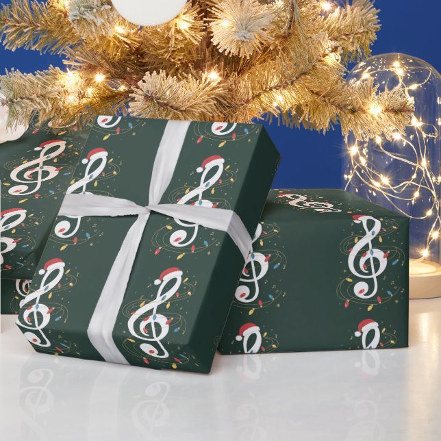 Treble Clef Christmas Lights Music Lover Musician Wrapping Paper (Holidays)