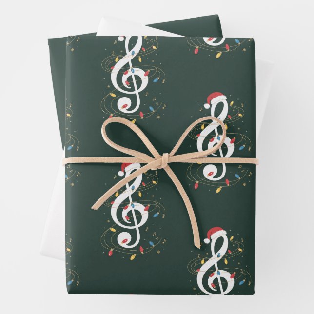 Treble Clef Christmas Lights Music Lover Musician Wrapping Paper Sheets (In situ)