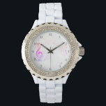 *~* Treble Clef Colorful Modern Music Note Watch<br><div class="desc">* Colorful Creative Modern Classic Music Staff Elements With Treble G-Clef And Notes on a Women's Wrist Watch * There is 1 line of text for you to change, keep or delete. It can be used for the woman's name, monogram or initials. The watch band is great quality white enamel....</div>