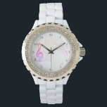 *~* Treble Clef Colorful Modern Music Note Watch<br><div class="desc">* Colorful Creative Modern Classic Music Staff Elements With Treble G-Clef And Notes on a Women's Wrist Watch * There is 1 line of text for you to change, keep or delete. It can be used for the woman's name, monogram or initials. The watch band is great quality white enamel....</div>