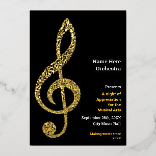 Treble clef Elegant Minimal Gold Music Notes Text Foil Invitation
