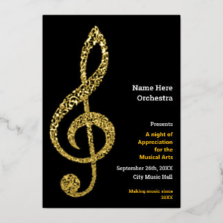 Treble clef Elegant Minimal Gold Music Notes Text Foil Invitation