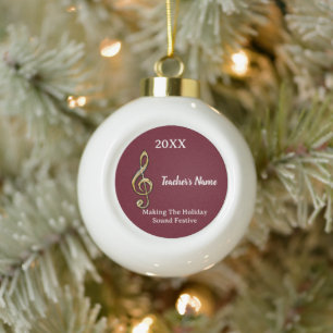 Treble Clef Festive Music Teacher Holiday Ceramic Ball Christmas Ornament