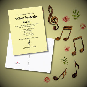 Treble Clef Flute Music Recital Simple Concert Invitation Postcard