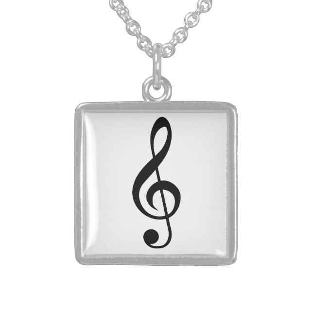 Treble Clef G-Clef Musical Symbol Sterling Silver Necklace (Front)