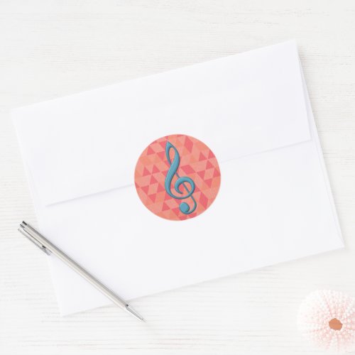 Treble Clef Geometric Triangles Teal and Pinks Classic Round Sticker