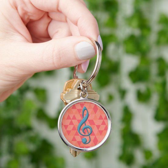 Treble Clef Geometric Triangles Teal and Pinks Keychain