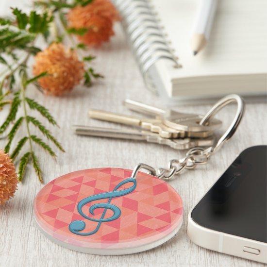 Treble Clef Geometric Triangles Teal and Pinks Keychain