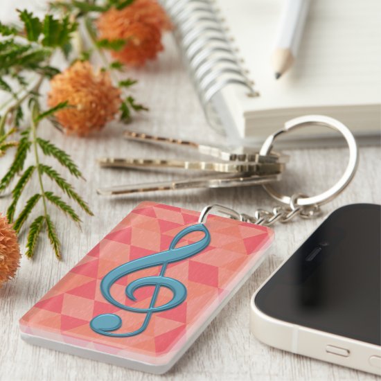 Treble Clef Geometric Triangles Teal and Pinks Keychain