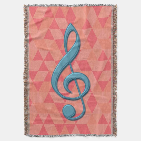Treble Clef Geometric Triangles Teal and Pinks Throw Blanket