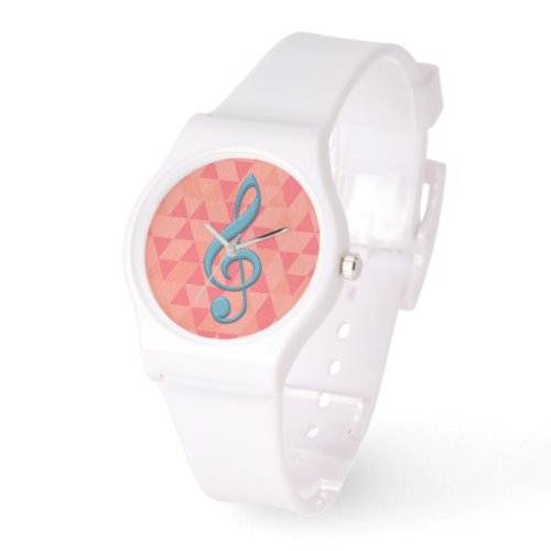 Treble Clef Geometric Triangles Teal and Pinks Watch